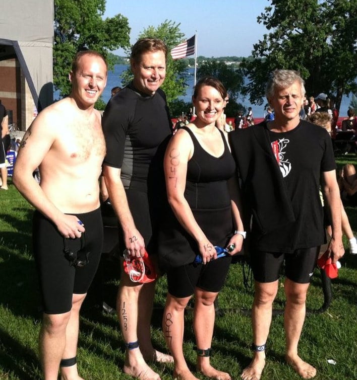 My daughter, friend and his son and me before the start of the 2011 Buffalo Triathlon