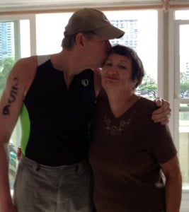 With my aunt in her condo in Waikiki following the 2013 Lanikai Triathlon held at Kailua Beach Park on the island of Oahu, Hawaii