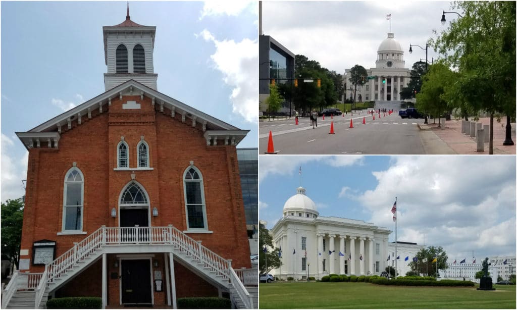 The run course took us past Dexter Avenue King Memorial Baptist Church (left), where Dr. Martin Luther King preached from 1954 to 1960, and around the Alabama State Capital (upper and lower right).