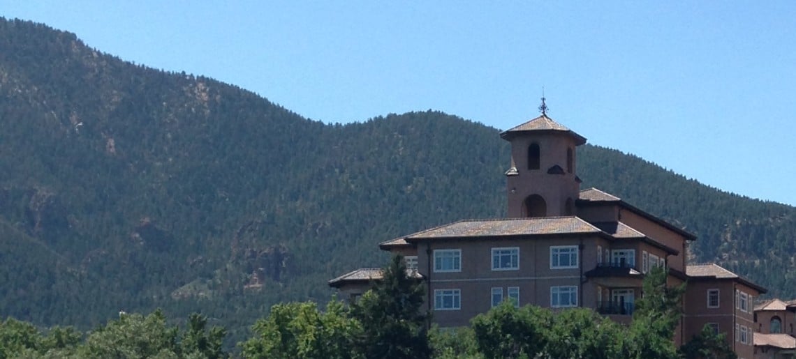 Broadmoor Hotel and mountain before the Colorado triathlon