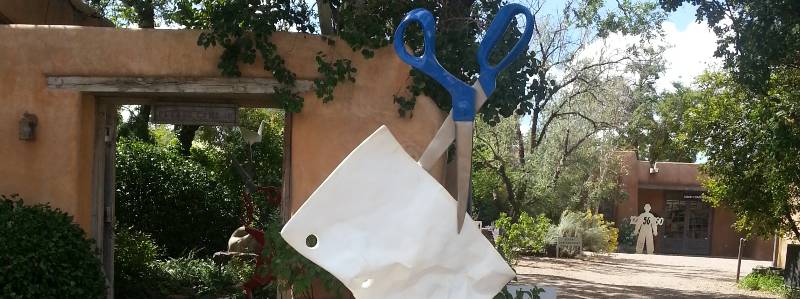 rock paper scissors sculpture from the Santa Fe New Mexico art district