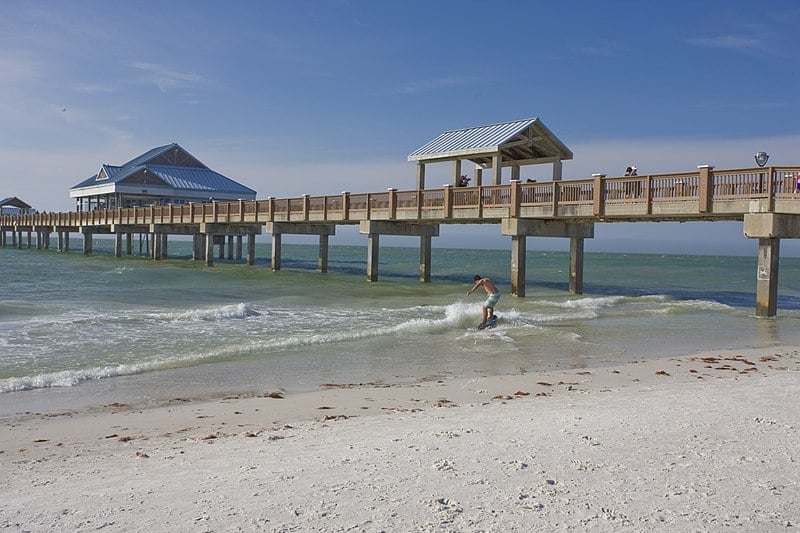 The swim for the Florida triathlon was in the cool water of the Gulf of Mexico at Clearwater Beach.  The exit for the swim was near the pier shown in the picture.  Source: commons.wikimedia.org