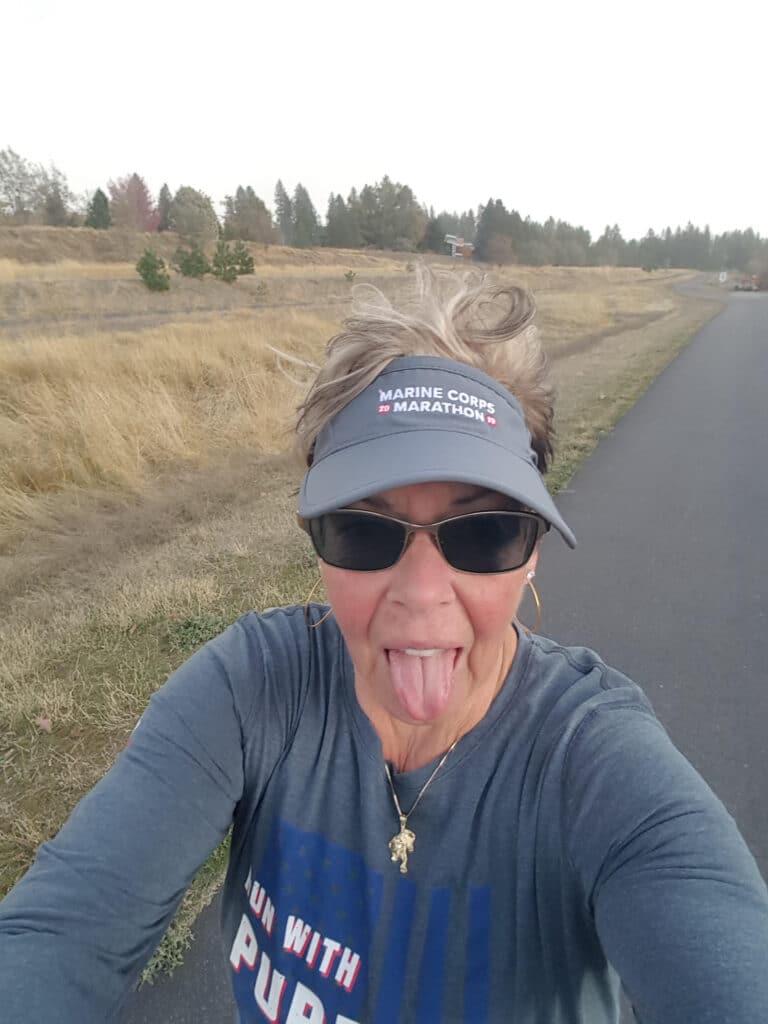 After doing your first triathlon in your 60s, Marty is training for her first Ironman.  This includes running 
full marathons