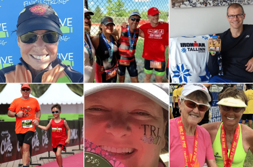 collage of pictures of senior triathletes