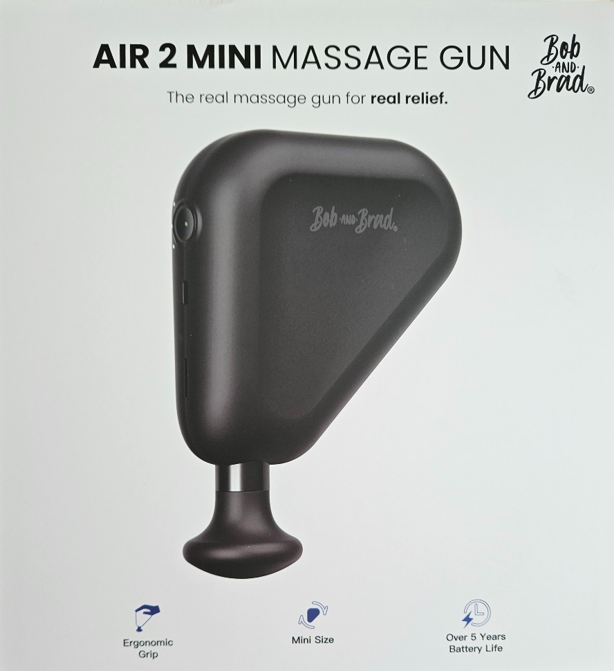 cover of box with Air 2 Mini massage gun from Bob and Brad