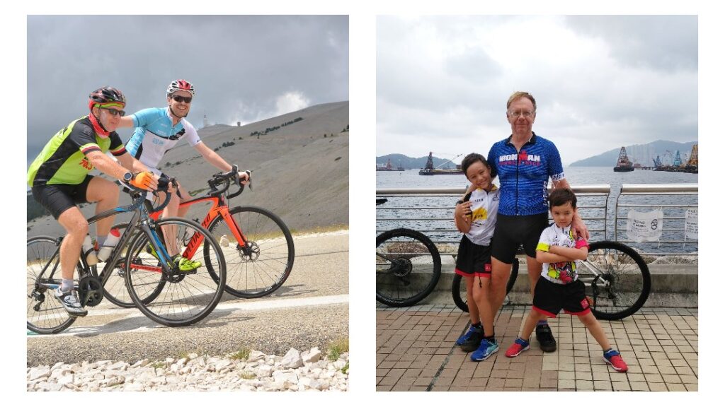 Laurent Labbe and sons who are watching their father do triathlon with cancer