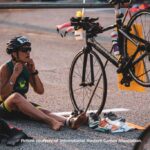 Senior triathlete in transition from the bike to run at 2024 Pan American Games