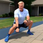 Image of older runner warming up for a run using dynamic stretching