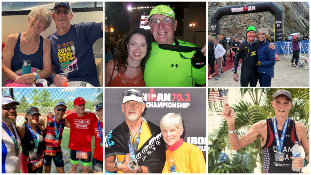 Senior triathletes having fun with the sport