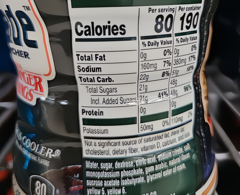 nutrition label on common sports drink