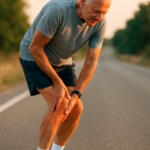 Senior triathlete experiencing an unexpected injury during a training run