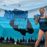 Hilary Topper with her yellow duck tow buoy at the Mackinac Island open-water swim